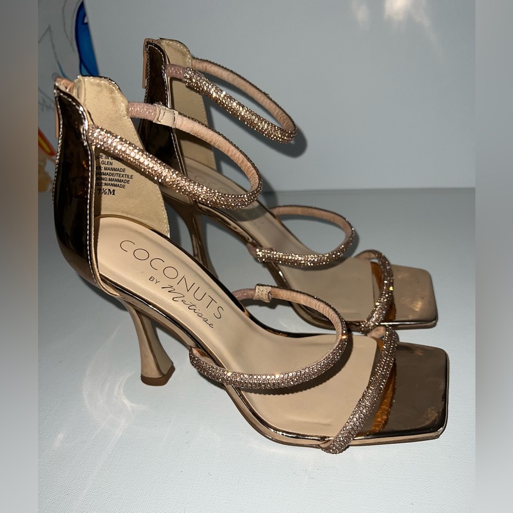 RoseGold Coconuts By Matisse 4in Rhinestone Spool Heels Sz 7.5 Wedding Prom
